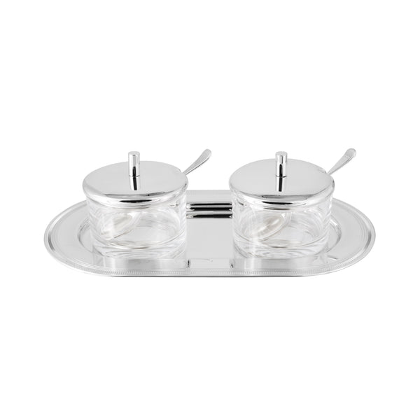 Double condiments holder with tray